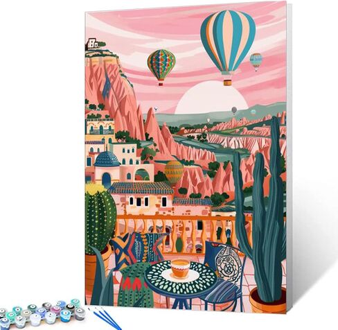 Boho Greek Island Scenery DIY Paint by Comples Seaside White Town View Landscape DIY Paint Paint Acrylic Paint Kits Canvas with Acrylic Paint Art 16x20 Inch （بدون إطار） in Kuwait