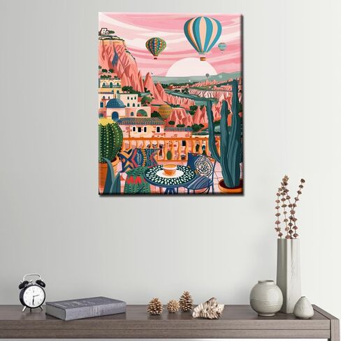 Boho Greek Island Scenery DIY Paint by Comples Seaside White Town View Landscape DIY Paint Paint Acrylic Paint Kits Canvas with Acrylic Paint Art 16x20 Inch （بدون إطار） in Kuwait