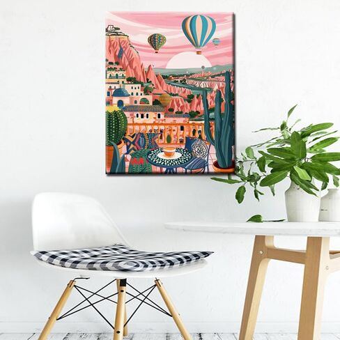 Boho Greek Island Scenery DIY Paint by Comples Seaside White Town View Landscape DIY Paint Paint Acrylic Paint Kits Canvas with Acrylic Paint Art 16x20 Inch （بدون إطار） in Kuwait