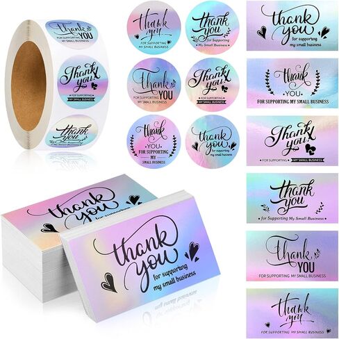 1120 PCS Thank Thank You Process and Stickers ، قم بتضمين 120 بطاقة عمل 1000 علامة رول شكرًا لك على دعم حزمة ملصقات الأعمال الصغيرة الخاصة بي (نمط التصوير المجسم) in Kuwait