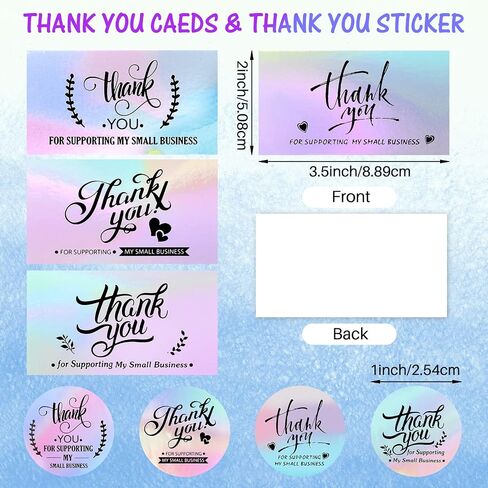 1120 PCS Thank Thank You Process and Stickers ، قم بتضمين 120 بطاقة عمل 1000 علامة رول شكرًا لك على دعم حزمة ملصقات الأعمال الصغيرة الخاصة بي (نمط التصوير المجسم) in Kuwait