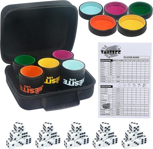 Leather Dice Cup Set Lined Quiet Dice Shaker Cup with 5 Dice Cup with Lid and 30 Acrylic Dices Exclusive Storage and Transport Case for Travel Yahtzee Game Farkle Classic Dice Liars Dice (Mixed A) in Saudi Arabia