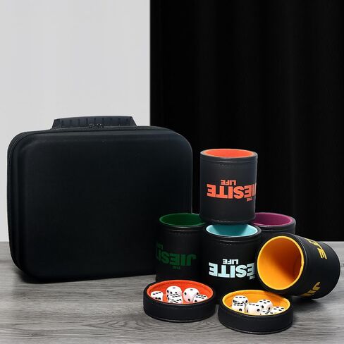 Leather Dice Cup Set Lined Quiet Dice Shaker Cup with 5 Dice Cup with Lid and 30 Acrylic Dices Exclusive Storage and Transport Case for Travel Yahtzee Game Farkle Classic Dice Liars Dice (Mixed A) in Saudi Arabia