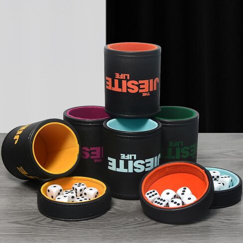 Leather Dice Cup Set Lined Quiet Dice Shaker Cup with 5 Dice Cup with Lid and 30 Acrylic Dices Exclusive Storage and Transport Case for Travel Yahtzee Game Farkle Classic Dice Liars Dice (Mixed A) in Saudi Arabia