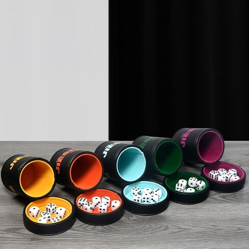 Leather Dice Cup Set Lined Quiet Dice Shaker Cup with 5 Dice Cup with Lid and 30 Acrylic Dices Exclusive Storage and Transport Case for Travel Yahtzee Game Farkle Classic Dice Liars Dice (Mixed A) in Saudi Arabia