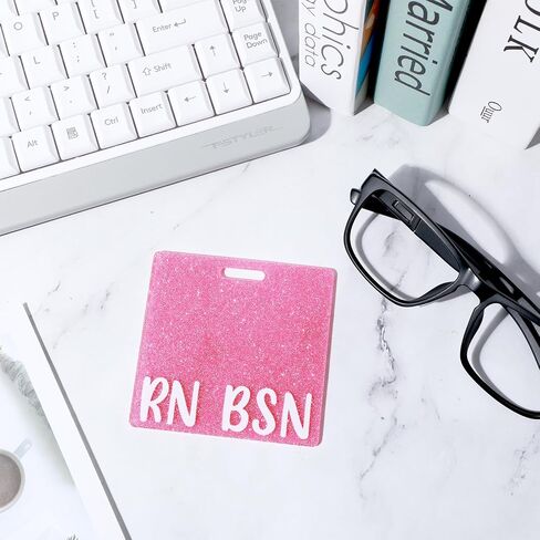 Pink RN BSN Badge Card Glitter Nurse Badge Buddy Nurse Badge Holder ID Name Identification Badge Accessories for Women Coworkers Resident Nurses Aesthetic in Kuwait