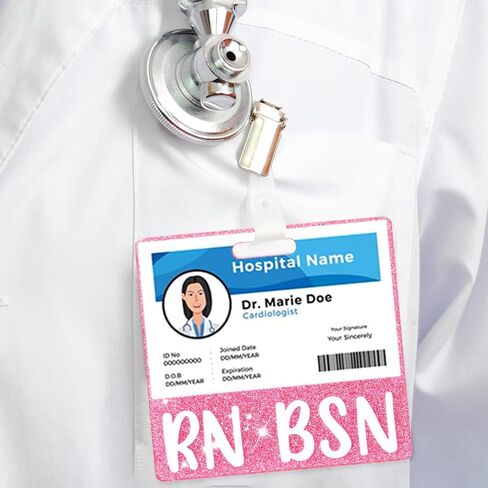 Pink RN BSN Badge Card Glitter Nurse Badge Buddy Nurse Badge Holder ID Name Identification Badge Accessories for Women Coworkers Resident Nurses Aesthetic in Kuwait