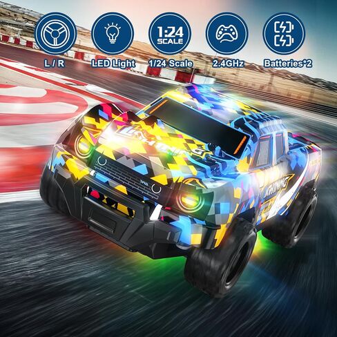Remote Control Car for Boys 4-7, Off Road Mini RC Car for Kids, Cool Light Up 1/24 Scale Hobby RC Cars Truck Race Car Toy Christmas Birthday Gifts for 3 4 5 6 7 8 Years Old Boys in Saudi Arabia