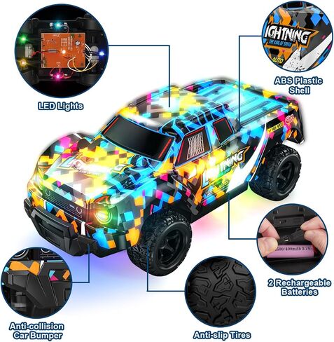 Remote Control Car for Boys 4-7, Off Road Mini RC Car for Kids, Cool Light Up 1/24 Scale Hobby RC Cars Truck Race Car Toy Christmas Birthday Gifts for 3 4 5 6 7 8 Years Old Boys in Saudi Arabia