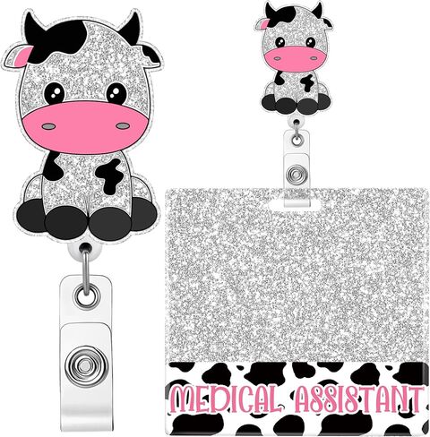 Plifal CNA Nurse Badge Reel Buddy Set - Student Nurse Nursing Retractable ID Clip Holder,Cute Cow Horizontal Alligator Clips with Card for Nurse Name Tag Hospital Work Accessories Essentials in Saudi Arabia