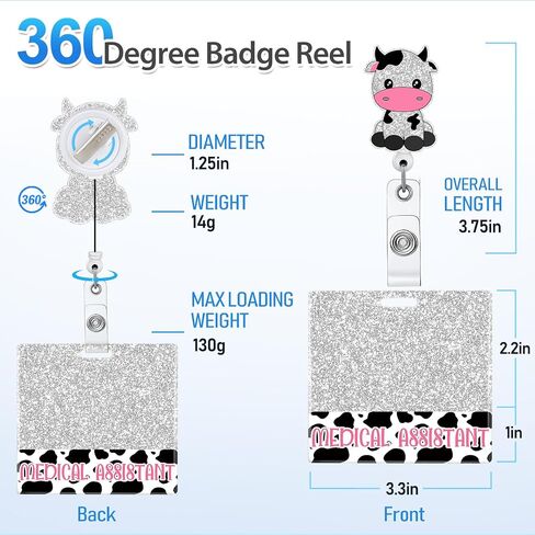 Plifal CNA Nurse Badge Reel Buddy Set - Student Nurse Nursing Retractable ID Clip Holder,Cute Cow Horizontal Alligator Clips with Card for Nurse Name Tag Hospital Work Accessories Essentials in Saudi Arabia