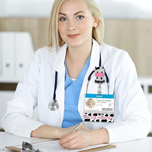 Plifal CNA Nurse Badge Reel Buddy Set - Student Nurse Nursing Retractable ID Clip Holder,Cute Cow Horizontal Alligator Clips with Card for Nurse Name Tag Hospital Work Accessories Essentials in Saudi Arabia