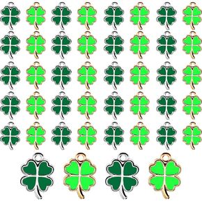 Hicarer 60 Pieces St Patrick's Day Shamrock Charms Pendants Four-Leaf Clover Charms Enamel Shamrock Charms Lucky Resin Charms DIY Jewelry Ornaments for Necklace Bracelet Ankle Earrings