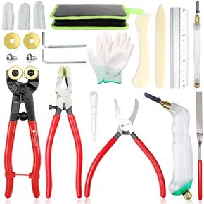 Professional 21Pcs Stained Glass Tool Kit，Heavy Duty Glass Running Breaking Pliers and Class Cutters Tools Kit, Glass Cutters for Stained Glass, Mosaics, Fusing, Breaking，Wheeled Glass Tile Nipper