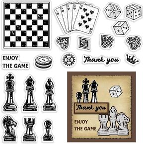 CRASPIRE Chess Poker Clear Rubber Stamps Dice Reusable Funny Silicone Transparent Seals Stamp for for Journaling Card Making Friends DIY Scrapbooking Photo Frame Album Decor 6.3 x 4.3inch