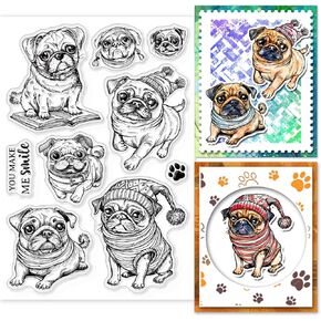 GLOBLELAND Pug Dog Clear Stamps Puppy Dog Animals Silicone Clear Stamp Seals Hat Wearing Dog Transparent Stamps for DIY Scrapbooking Cards Making Photo Album Journal