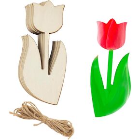 20 Pack 6 Inch Wood Tulip Flower Crafts Unfinished Wood Tulip Flower Cutouts Wooden Tulip Flower Hanging Ornaments DIY Tulip Flower Craft Gift Tags for Home Party Decoration Craft Project