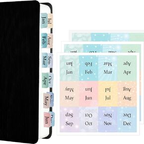 Mini Monthly Tabs for Planners - Stay Organized with Sticky Pastel Month Dividers & Labels, 24 Pre-printed Tabs and 12 Black Tabs for Planner, Notebooks and Journals - (Mini Size 0.98" x 0.7")
