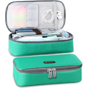 Capacious Pencil Pen Case Large Storage Bag Pouch Holder Box Desk Organizer with Zipper Big Stationery Case for School & Office Supplies - Green