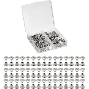 HARFINGTON 45 Sets Chicago Screws Leather Rivets, M5 3/16-Inch Belt Binding Metal Screws for Leathercraft, Bag, Shoes, Purse, Bookbinding, Silver, M5x6mm