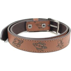 Kids Leather Belt Strap and Metal Buckle 1" Wide with Snaps - Construction Equipment Excavator Bulldozer Dinosaurs T-Rex