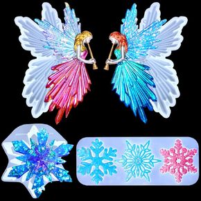 Juome Christmas Resin Molds Silicone, Resin Angel Fairy Snowflake Ornaments Pendant Molds for Epoxy Resin, DIY Crafts Jewelry Keychain Making