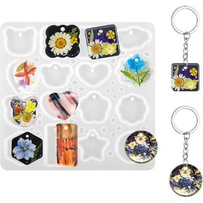 Lusofie Resin Keychain Molds with Hole, 16 Cavities UV Resin Molds, Resin Jewelry Molds Keychain, Multi-use Silicone Resin Molds for Keychain Jewelry Earring Pendant Making