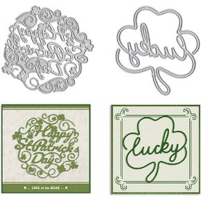 ALIBBON 2Pcs Saint Patrick's Day Die Cuts for Card Making, Shamrock Leaves Cutting Dies Metal Template Molds, Luck of The Irish Words Dies for Crafting DIY Photo Album Embossing Scrapbooking Supplies