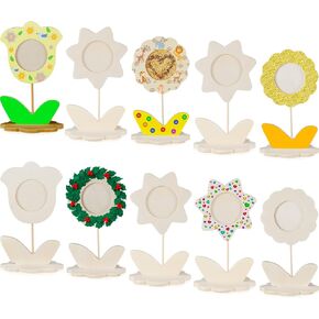 12 Pcs DIY Wood Flower Shape Picture Frames Unfinished Solid Wood Picture Frames Painting Crafts Wooden Photo Frame for Kids Birthday Gift Arts Activities Decorative DIY Projects