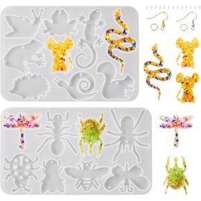Cheriswelry 2pcs DIY Earrings Silicone Mold Insect Theme Jewelry Casting Molds Squirrel Rat Snail Dangle Earring Resin Epoxy Molds with 40Pcs Earring Hooks & 60Pcs Jump Ring & 50Pcs Ear Nuts