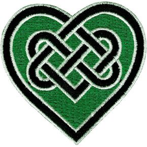 Celtic Heart Iron-On Patch Green Embroidered Gaelic Irish Love Knot