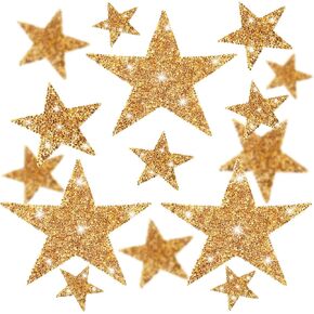 Syhood 32 Pieces Iron on Star Patches Adhesive Glitter Star Shape Rhinestone DIY Patches Appliques Embellishments for Clothing Jeans Repair Decoration, 5 Sizes(Red, Silver, Blue)