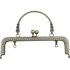 8 inch Metal Purse Frame with Embossed Arch Handle Kiss Clasp Lock Frame for DIY Craft Purse Bag Clutch Making (Bronze)