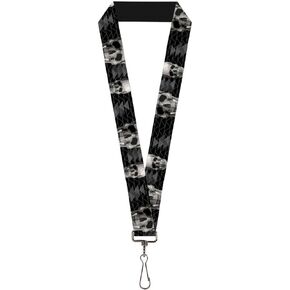 Buckle-Down Lanyard-1.0"-Geometric 3-d Skull Face/Chevron Black/Gray