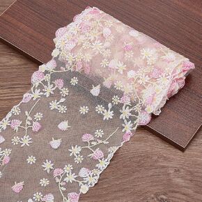 WADORN 2 Yards Embroidered Tulle Lace Trim, 6-7/8 Inch Wide Flower Strawberry Mesh Sewing Lace Trim Fabrics Vintage Embroidery Lace Garment Accessories for DIY Wedding Dresses Bridal Cloth Curtain in Kuwait