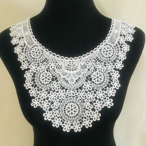 2pair White Embroidered Lace Neckline Collar Floral Applique Patches Scrapbooking Embossed Sewing