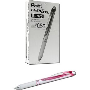 Pentel EnerGel Pearl Deluxe RTX Liquid Gel Pen, 0.5mm, Fine Line, Needle Tip, Black Ink, Box of 12 (BLN75PWP-A)