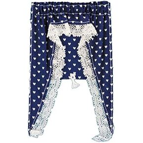 Melody Jane Dollhouse Dark Blue Tiffany Heart Curtains Miniature Accessory