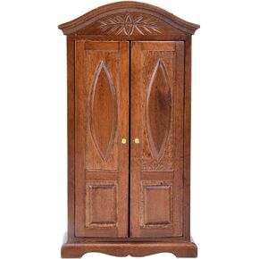 Dollhouse Wardrobe,1:12 Simulation Miniature Bedroom Furniture Wooden Vintage Cabinet for Fairy Gardens Doll House Decoration Accessories (Brown)