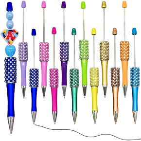 12 Pcs Diamond Beadable Pens Bling Bead Ballpoint Pens Kit Bulk DIY Beaded Ballpoint Pens for Students Teacher School Office Home