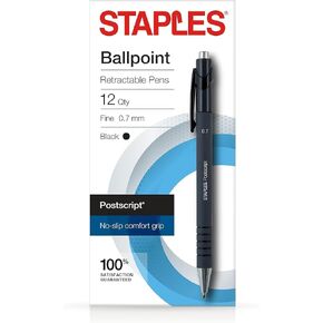 Staples 808005 Postscript Retractable Ballpoint Pens Fine Point Black Dozen(18264) in Saudi Arabia