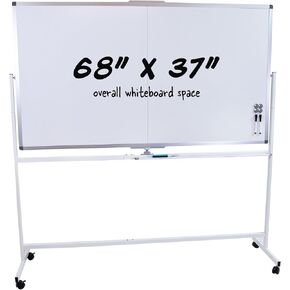 Sunnydaze Rolling Magnetic Whiteboard - 68" x 37" Double-Sided Dry Erase Board with Wheels for Office, School, or Home