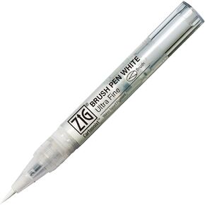 Kuretake Zig Ultra Fine Brush Pen Whte, Professional-quarity, for lettering, calligraphy, illustration, art, sketch, Made in Japan