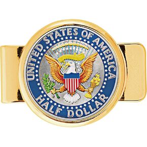 American Coin Treasures Money Clip Presidential Seal Half Dollar Coin Goldtone | Brilliant Colorized Genuine JFK Half Dollar | Holds Currency, Credit and Business Cards |Certificate of Authenticity