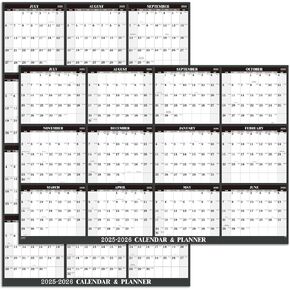 2025-2026 Dry Erase Calendar - Jul.2025 - Jun.2026, 2025-2026 Yearly Wall Calendar, 34.6" x 22.10", Wet & Dry Erase Laminated - Black