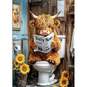 Lxmsja Sunflowers Highland Cow Acrylic Full Drill Diamond Art Kits for Adults 12x16 inch