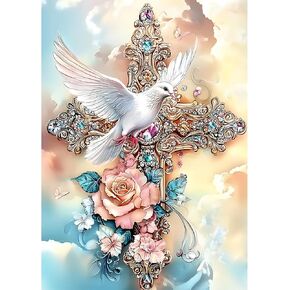CEOVR Cross Diamond Painting Kits for Adults, Peace Dove Diamond Art Dots 5D Full Drill DIY Gem Art, Adult Crafts Kits Arts and Crafts, Wall Decor for Home Office 12x16in