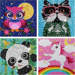 JLHANT 4 Pieces 5D Diamond Painting Kit for Kids Full Drill Painting for Beginners DIY Diamond Rhinestone Art Craft Set for Home Office Wall Decor (4PC Lovely)
