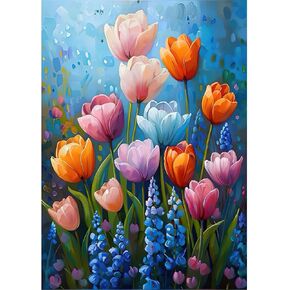 مجموعات الطلاء الماس Auremi Flower للبالغين ، مجموعات فنية الماس الكاملة لوحات الماس للمبتدئين 5D Tulip Diamonds صور فنية الجين