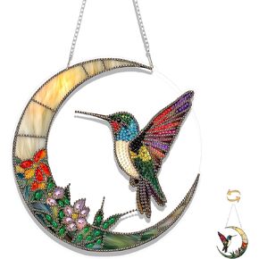 Eiflow DIY Hanging Diamond Art Kit Hummingbird, Acrylic Diamonds Painting Pendant Board Kit Bird, 5D Gem Art Ornament Kit for Adults, Double Sided(9.4x9.4inch)